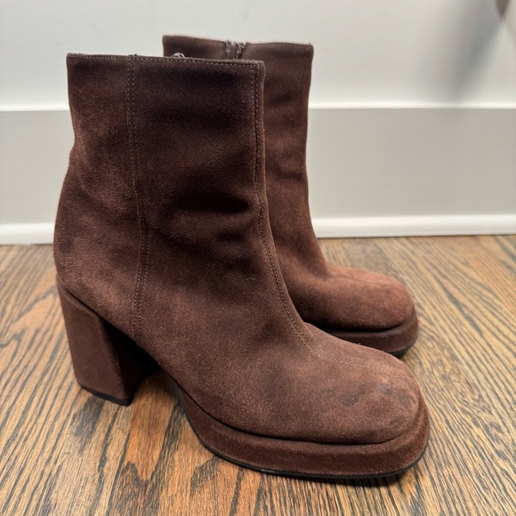 VTG Y2K Brown Suede Chunky Heel Platform Boots size 6 - Picture 1 of 8